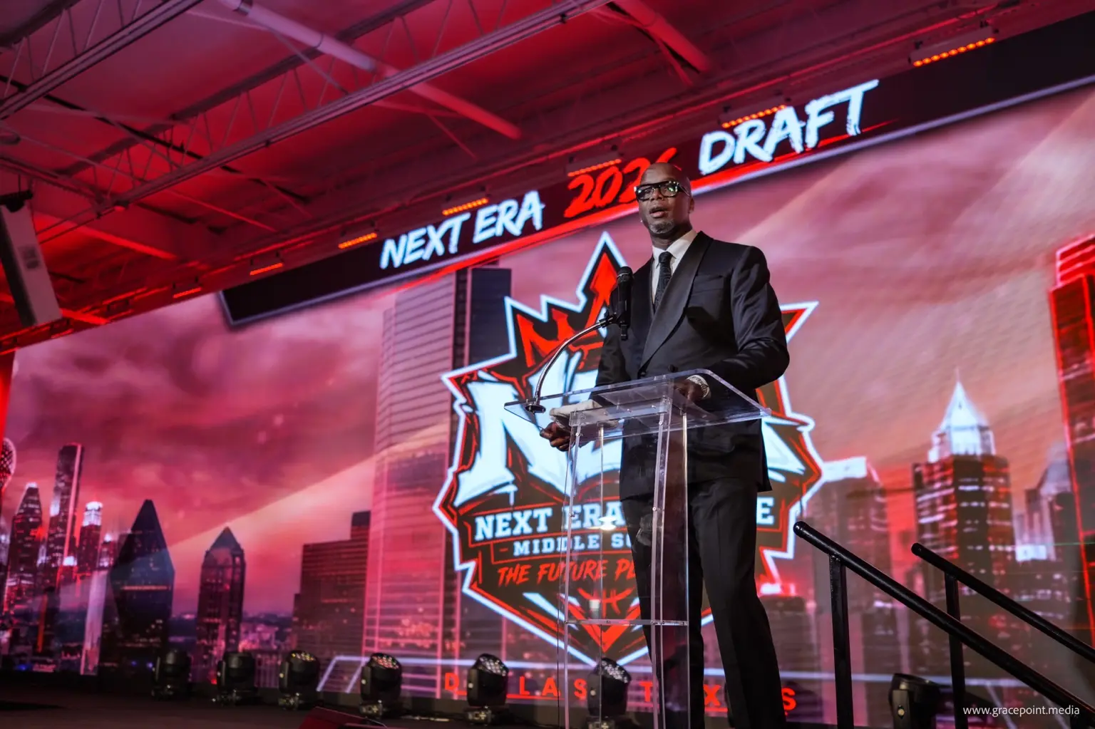 Next Era League founder addressing families from the 2026 Draft stage