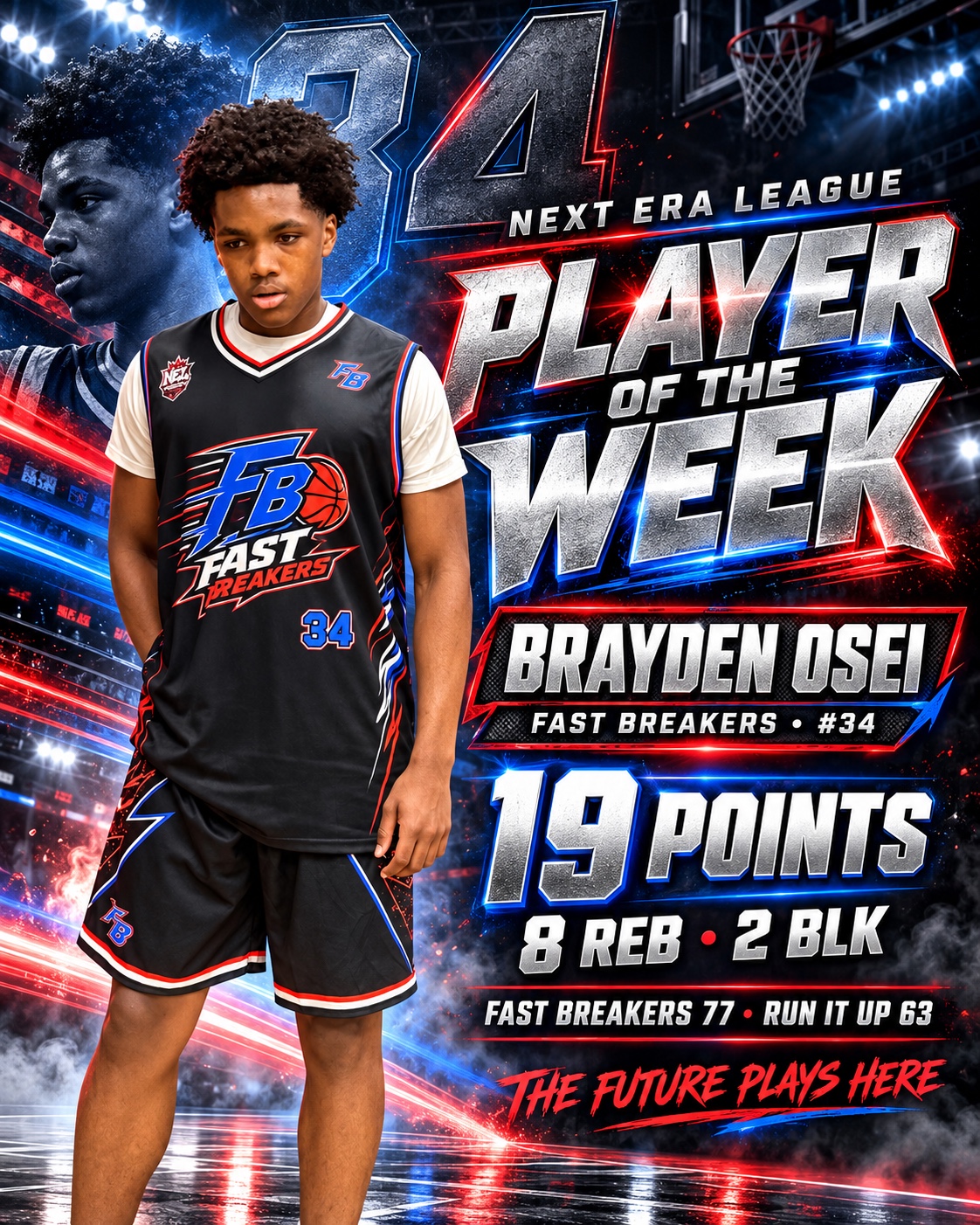Brayden Osei, Fast Breakers, Week 2 Player of the Week: 19 PTS · 8 REB · 2 BLK