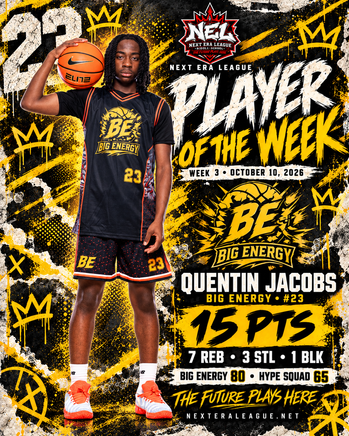Quentin Jacobs, Big Energy, Week 3 Player of the Week: 15 PTS · 7 REB · 3 STL · 1 BLK
